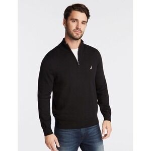 Nautica Navtech Classic Fit Quarter Zip Black Pullover Sweater Mens XL Mock Neck